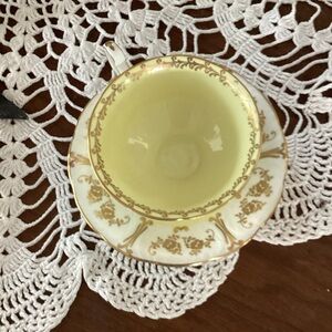 Yellow Porcelain Teacup and Saucer with Gold Trim